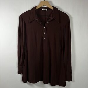 B.C.B.G Maxazaria Shirt Women Chest 32" Brown Collared‎ Snap Long Sleeve Blouse